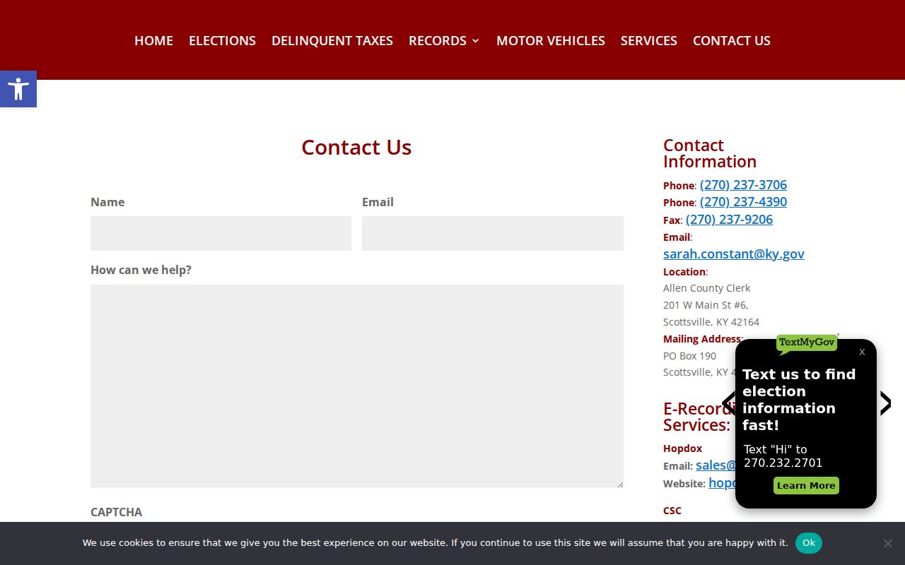 Allen County Clerk contact page for the county government building