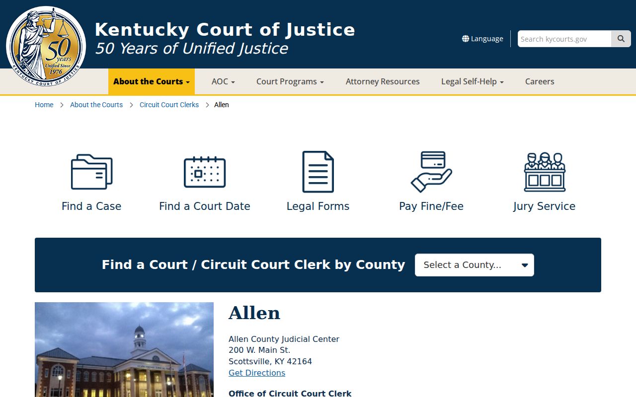 Kentucky Court of Justice page for the Allen County Judicial Center