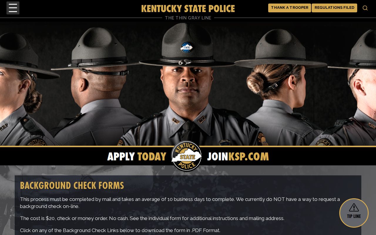 Kentucky State Police background check form selector