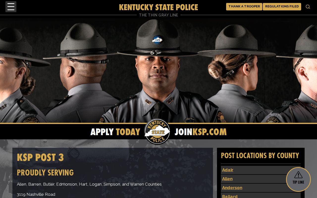 Kentucky State Police Post 3 official page serving Allen County