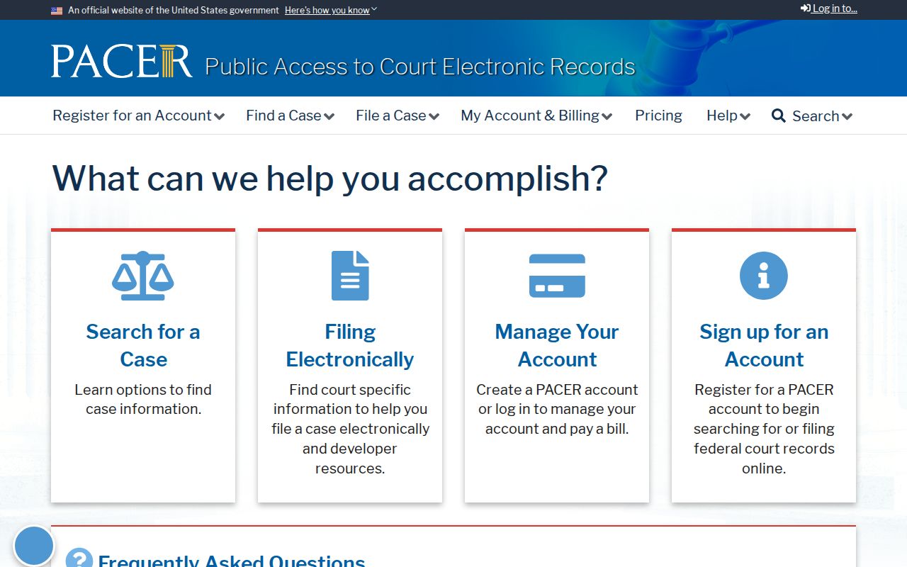 PACER federal court records portal for Allen County federal cases