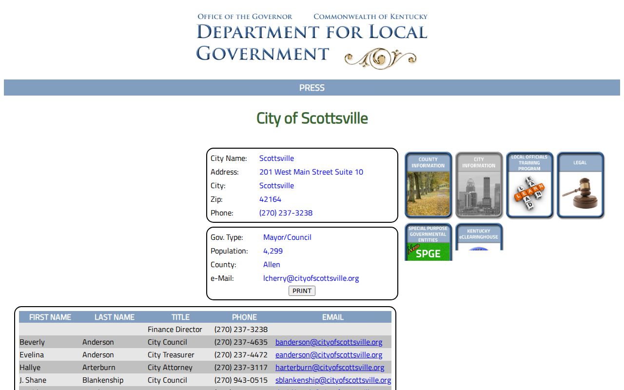 Scottsville criminal records government profile