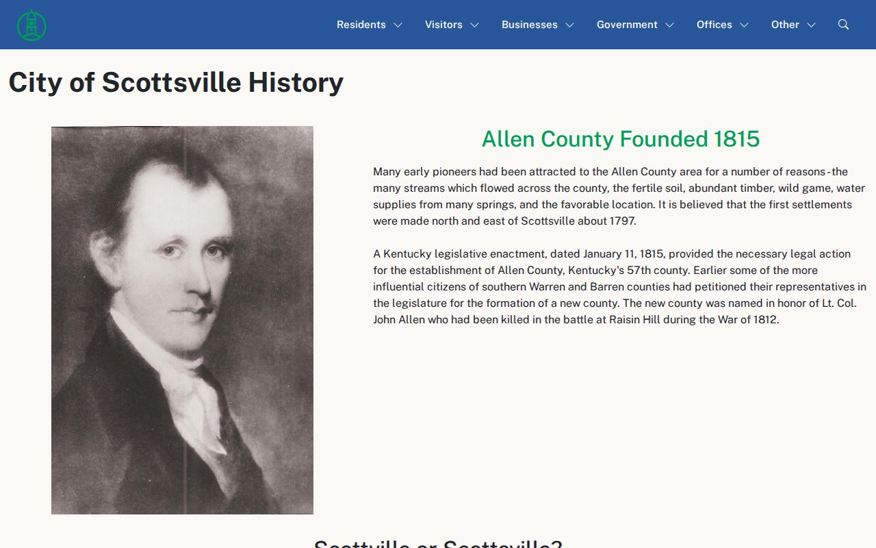 Scottsville criminal records and city history page